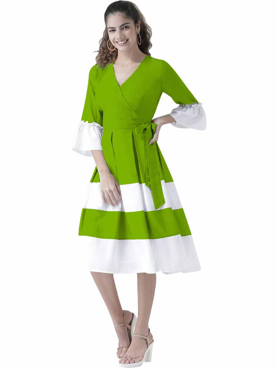eloria Women Box Plated Fit and Flare Dress Party Wear Causal Midi Dress  Knee Long One Piece Dress, Color: Parrot Green, Size: S - Walmart.com