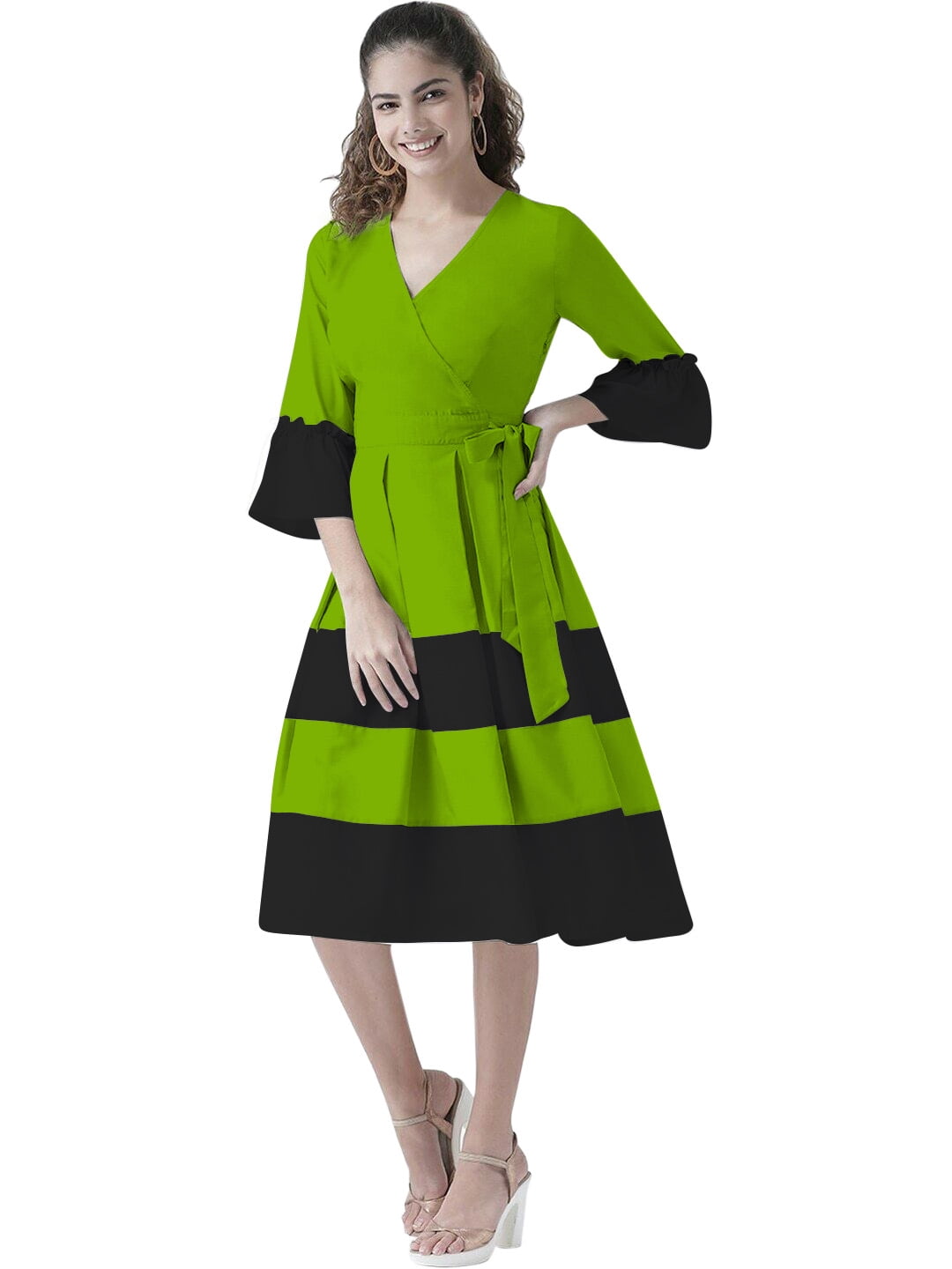 eloria Women Causal Midi Dress Party Wear Knee Long One Piece Dress Box  Plated Fit and Flare Dress, Color: Parrot Green, Size: 3XL - Walmart.com