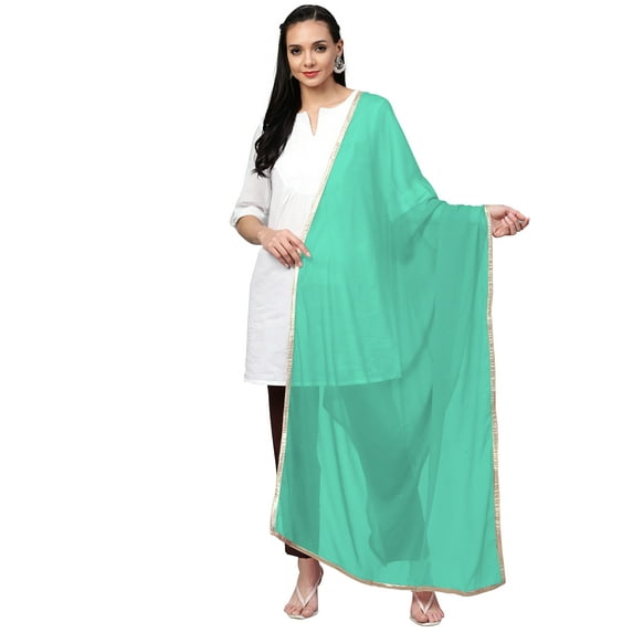 eloria Women Georgette Dupatta With Lace Shawl Wrap Neck Scarves, Color : Light Sea Green
