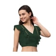 thumbnail image 1 of eloria Women Ruffle Sleeveless&nbsp; Saree Blouse V Neck Summer Casual Sari Top Color : Bottle Green, SIZE : 36, 1 of 5