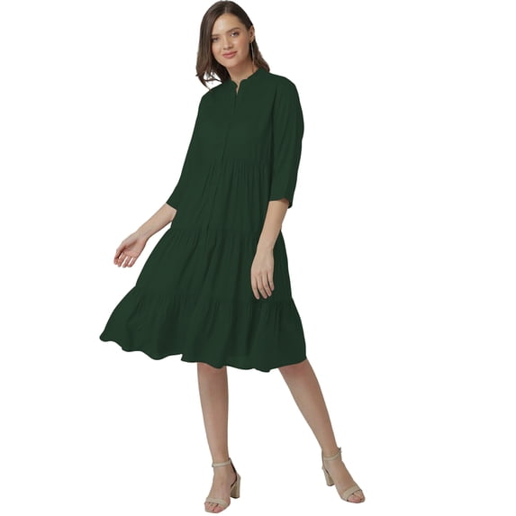 eloria Women Summer A-Line Button Down Casual Short Midi Dress Color: Pine Green|Size: XL