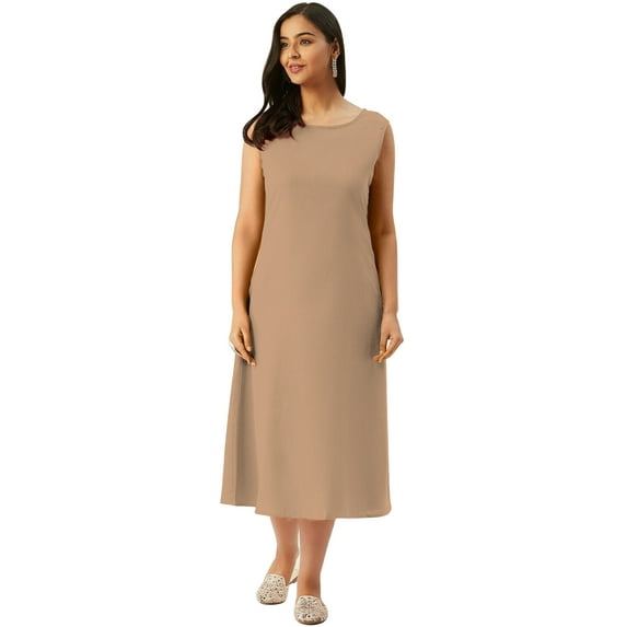 eloria Women Tunic Top Maxi Sleevless Round Neck Casual Dress Color : Beige Size : XXL