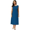 thumbnail image 1 of eloria Women Tunic Top Maxi Sleevless Round Neck Casual Dress Color : Blue 2 Size : 3XL, 1 of 6