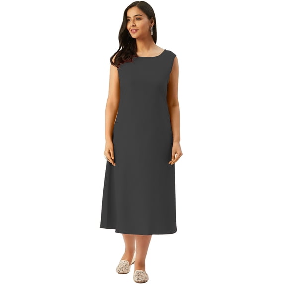 eloria Women Tunic Top Maxi Sleevless Round Neck Casual Dress Color : Grey Size : L