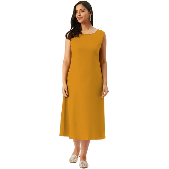 eloria Women Tunic Top Maxi Sleevless Round Neck Casual Dress Color : Mustard Size : XL