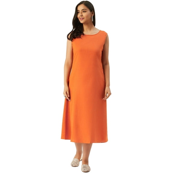 eloria Women Tunic Top Maxi Sleevless Round Neck Casual Dress Color : Orange Size : S