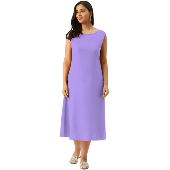 eloria Women Tunic Top Maxi Sleevless Round Neck Casual Dress Color : Orchid Purple Size : L