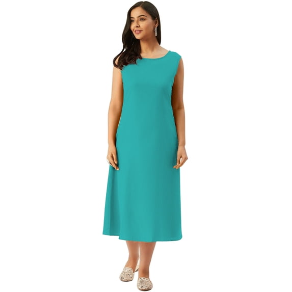 eloria Women Tunic Top Maxi Sleevless Round Neck Casual Dress Color : Sea Blue Size : XS