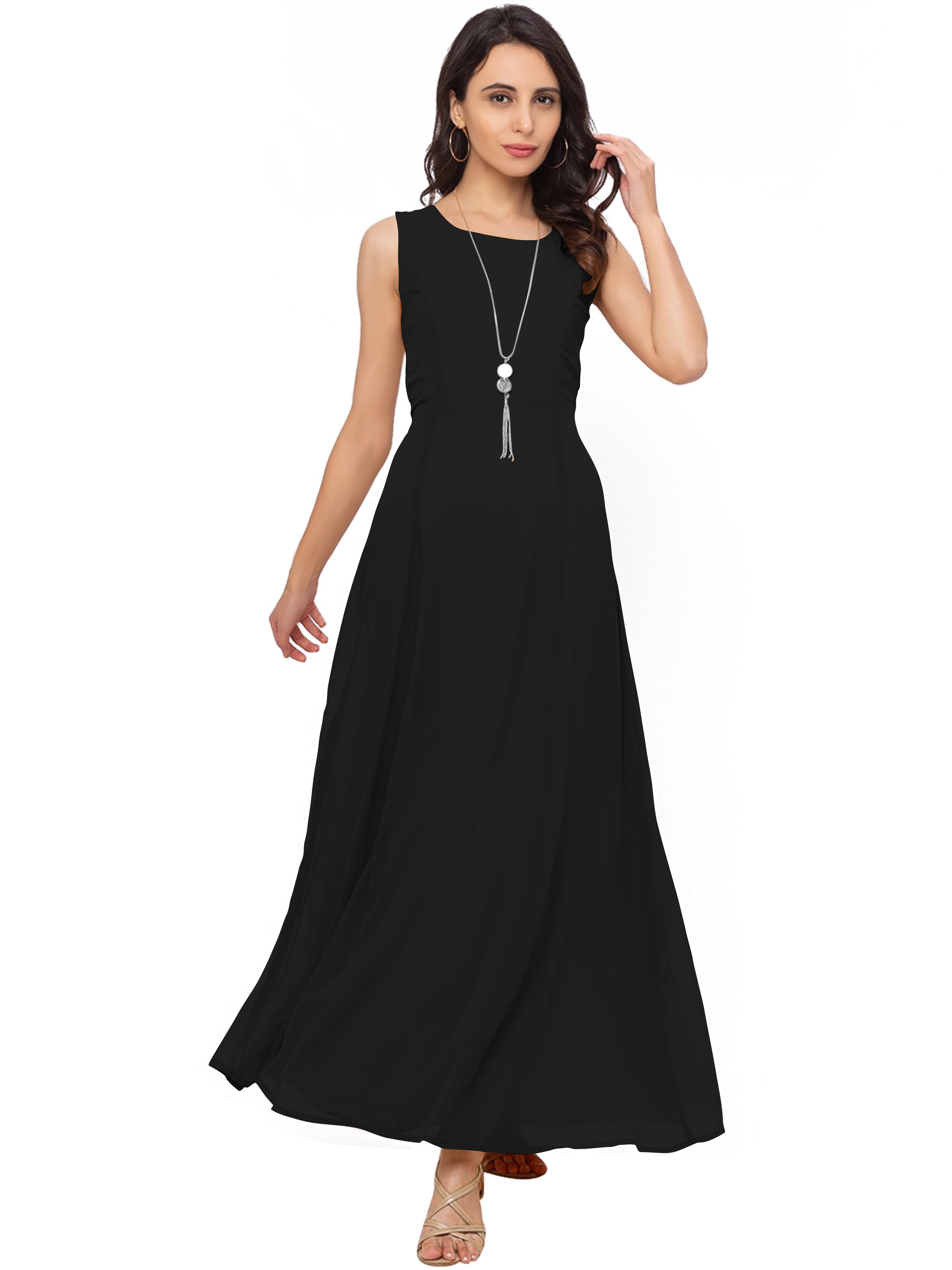 eloria Women's Ankle Length Dress Princess Cut A-line Sleeve Less Strip  Dress Size: 2XL | Color: Black - Walmart.com