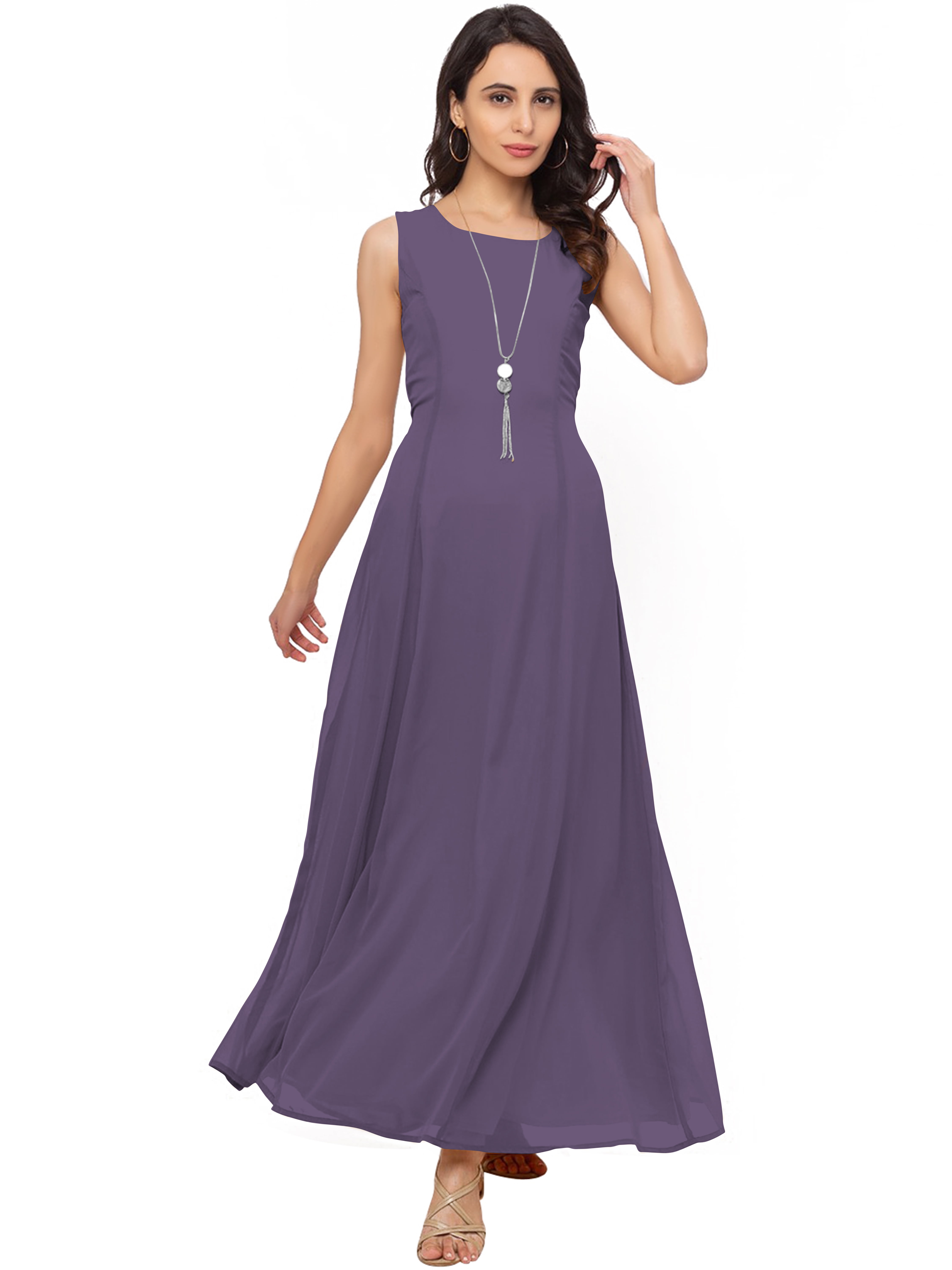 eloria Women's Ankle Length Dress Princess Cut A-line Sleeve Less Strip  Dress Size: 2XL | Color: Purple - Walmart.com