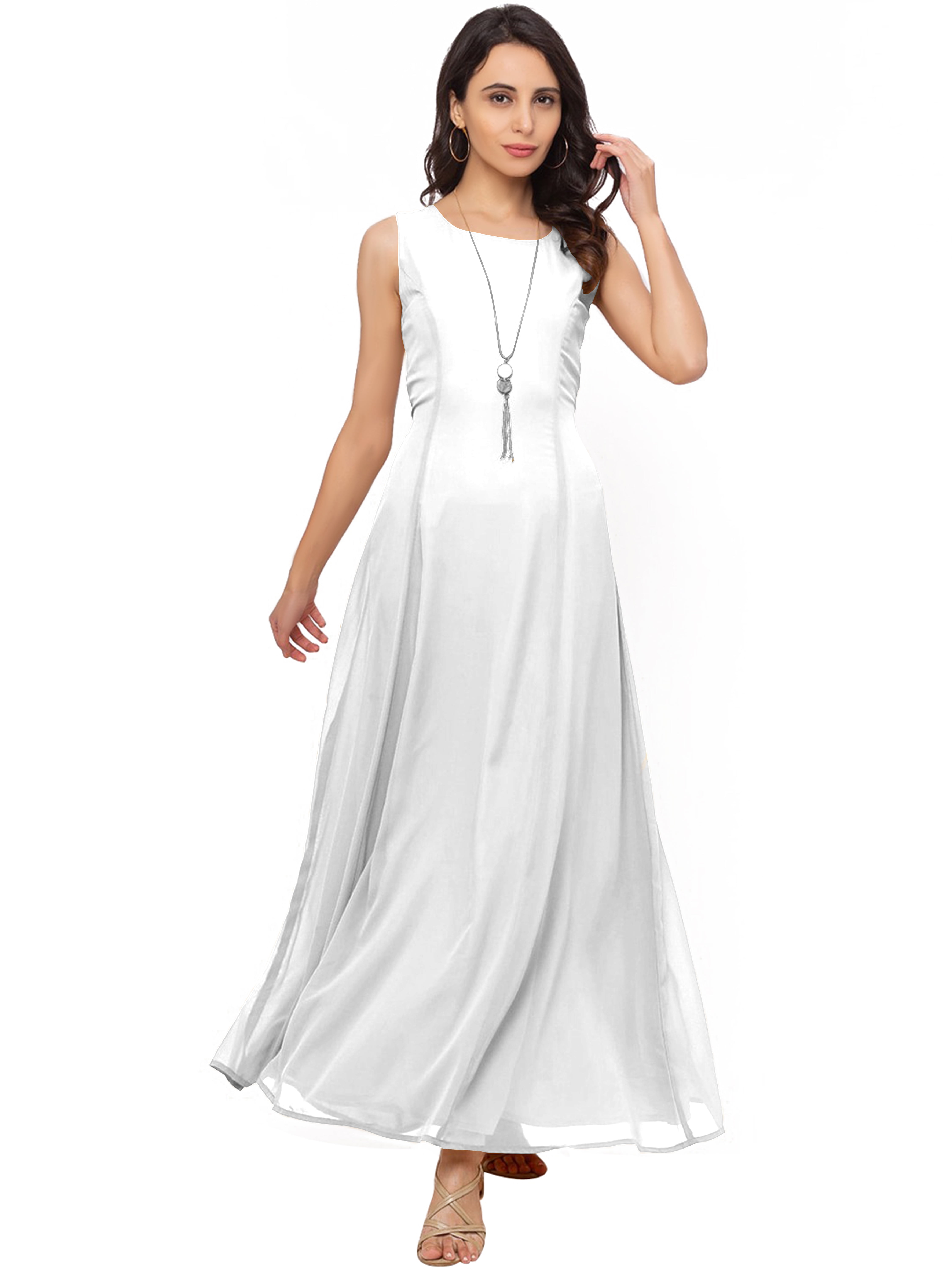 eloria Women's Ankle Length Dress Princess Cut A-line Sleeve Less Strip ...