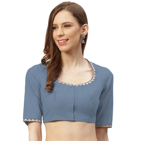 eloria Women's Art Silk Blouse Embroidery Designs Short Sleeve Top Sari Accessories Color: Grey | Size: 34