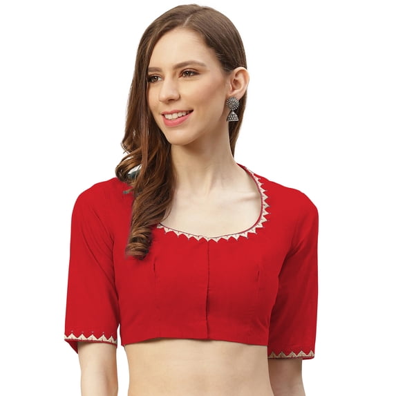 eloria Women's Art Silk Blouse Embroidery Designs Short Sleeve Top Sari Accessories Color: Red | Size: 40