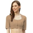 thumbnail image 1 of eloria Women's Art Silk Blouse Embroidery Designs Short Sleeve Top Sari Accessories Color: Tan | Size: 42, 1 of 1