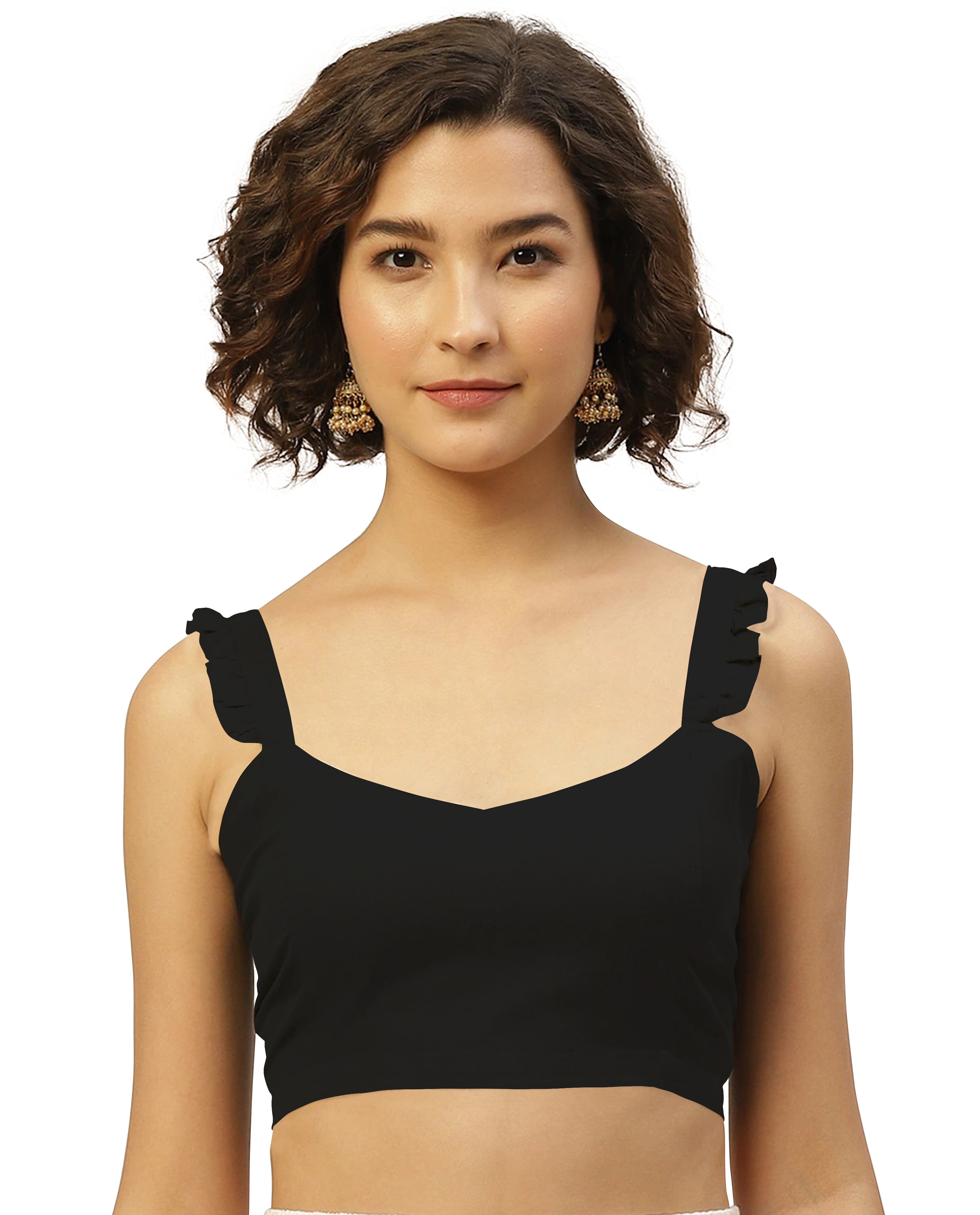eloria Women's Art Silk Blouse Sweetheart Deep Neck Sleeveless Top Sari  Accessories Color: Black