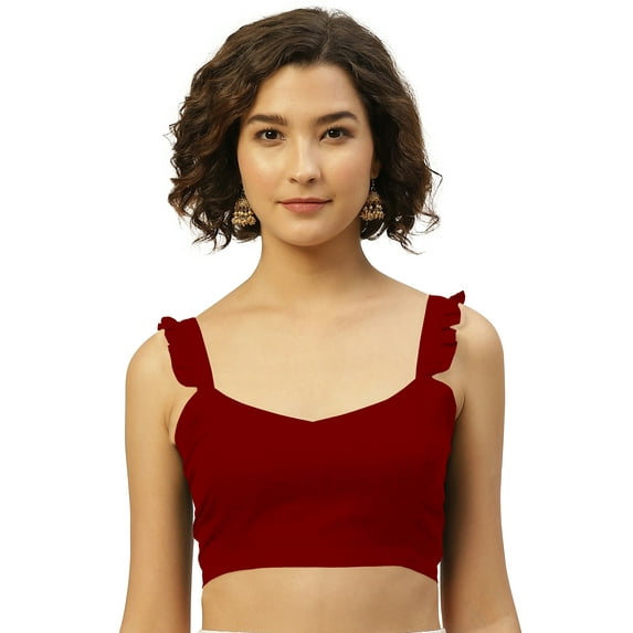 eloria Women's Art Silk Blouse Sweetheart Deep Neck Sleeveless Top Sari Accessories Color: Dark Red | Size: 42