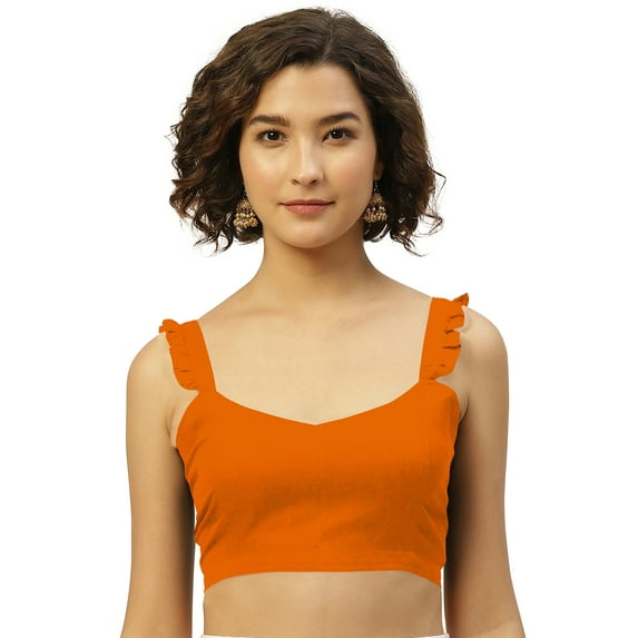 eloria Women's Art Silk Blouse Sweetheart Deep Neck Sleeveless Top Sari Accessories Color: Orange | Size: 32