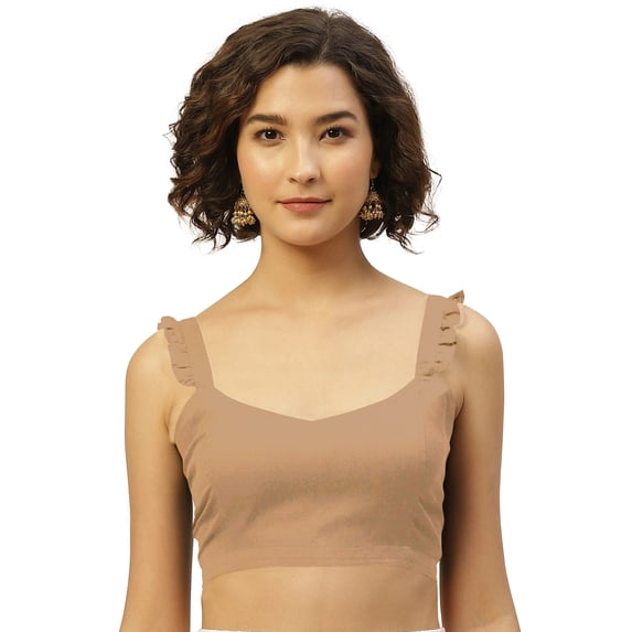 eloria Women's Art Silk Blouse Sweetheart Deep Neck Sleeveless Top Sari Accessories Color: Tan | Size: 40