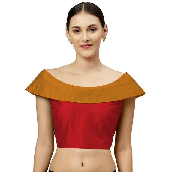 eloria Women's Art Silk Boat Neck Sleevless Partywear Filler Blouse Top, Color : Dark Red & Mustrad