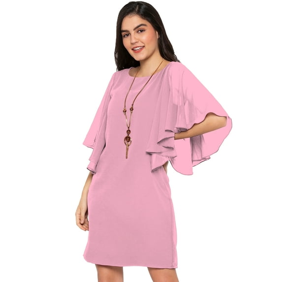 eloria Women's Asymmetric Sleeve Dress Boat Neck Midi Summer Dress Size: 3XL | Color: Baby Pink