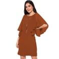 thumbnail image 1 of eloria Women's Asymmetric Sleeve Dress Boat Neck Midi Summer Dress Size: M | Color: Brown, 1 of 1