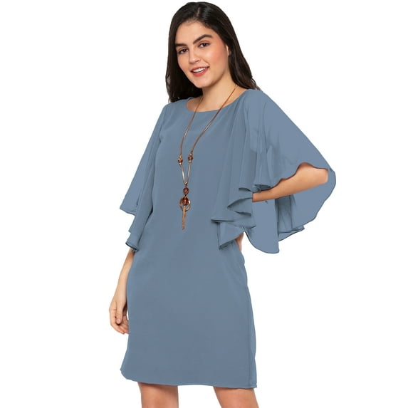 eloria Women's Asymmetric Sleeve Dress Boat Neck Midi Summer Dress Size: XL | Color: Light Grey