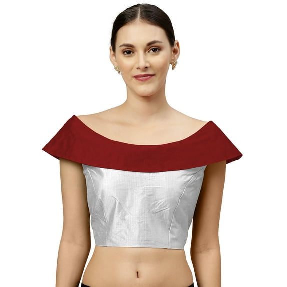 eloria Women's Blouse Boat Neck With Filler Sleeveless Top Color: Silver & Red | Size: 40