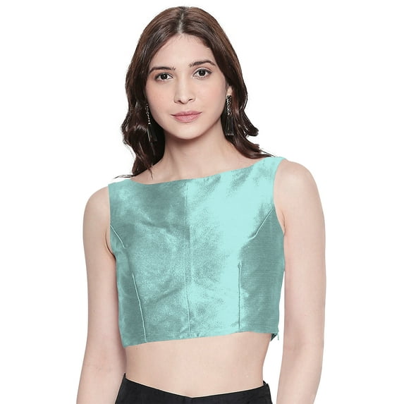 eloria Women's Blouse Plain Solid Color Crop Top Color: Arctic Blue|Size: 38