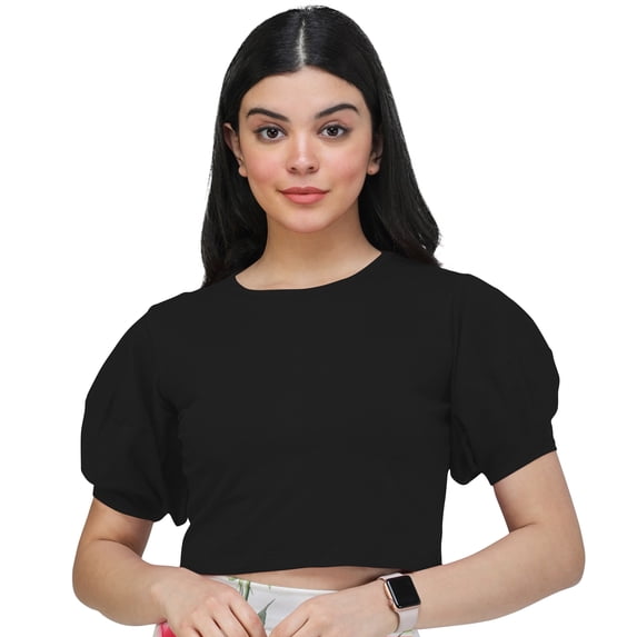 eloria Women's Casual Blouse Tops, Ruffle Puff Sleeve, Round-Neck Top Color: Black | Size: XS