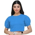 thumbnail image 1 of eloria Women's Casual Blouse Tops, Ruffle Puff Sleeve, Round-Neck Top Color: Blue | Size: L, 1 of 6