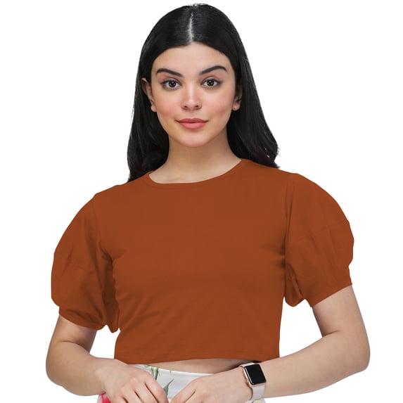 eloria Women's Casual Blouse Tops, Ruffle Puff Sleeve, Round-Neck Top Color: Maroon | Size: L