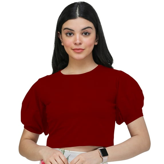 eloria Women's Casual Blouse Tops, Ruffle Puff Sleeve, Round-Neck Top Color: Red | Size: XXXL