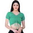 thumbnail image 1 of eloria Women's Casual Lycra Ruched Design V Neck Short Sleep Crop Top, Color : Light Sea Green, 1 of 1