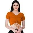 thumbnail image 1 of eloria Women's Casual Lycra Ruched Design V Neck Short Sleep Crop Top, Color : Mustrad 2, 1 of 1