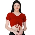 thumbnail image 1 of eloria Women's Casual Lycra Ruched Design V Neck Short Sleep Crop Top, Color : Red, 1 of 1