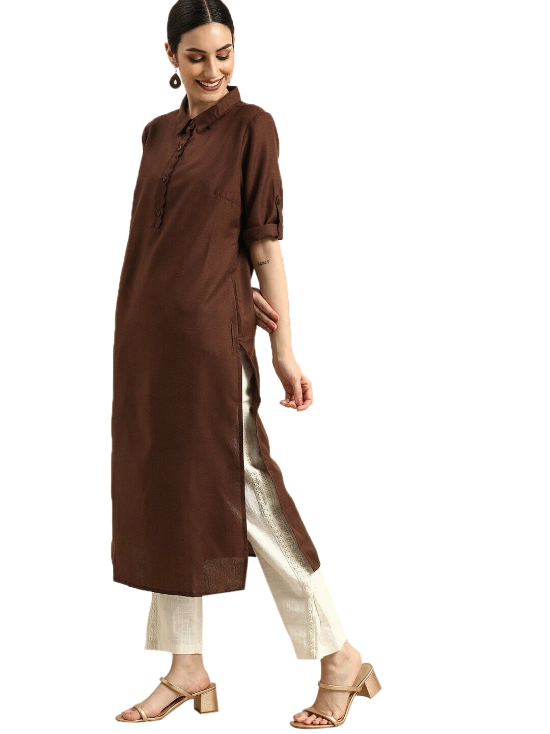 eloria Women's Fashion Collar Neck Design Indian Stylish Solid Kurti Dress  - Walmart.com