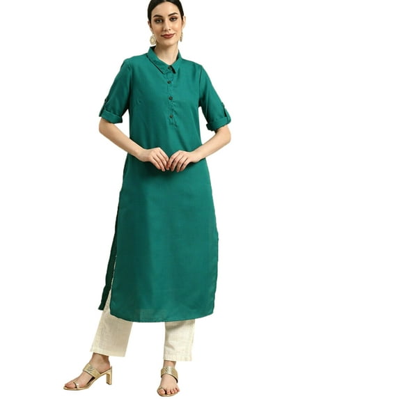 eloria Women's Fashion Collar Neck Design Indian Stylish Solid Kurti Dress