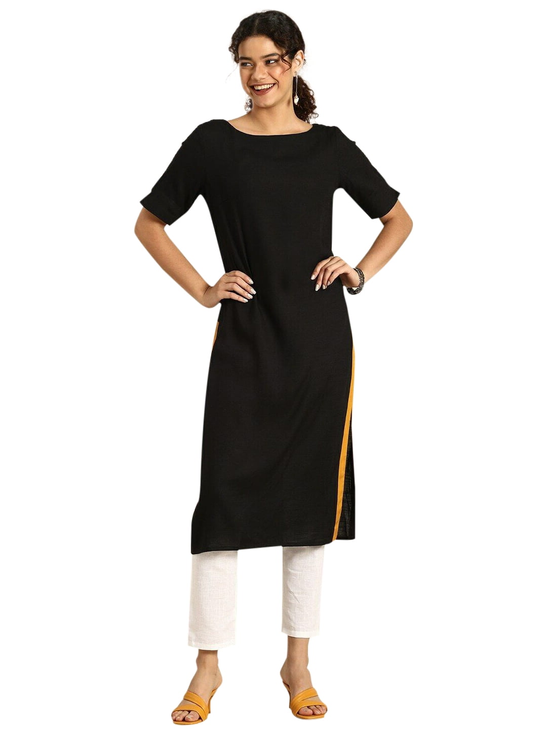 KALINI Olive Green & Black Striped Boat Neck Kurti Price in India, Full  Specifications & Offers | DTashion.com