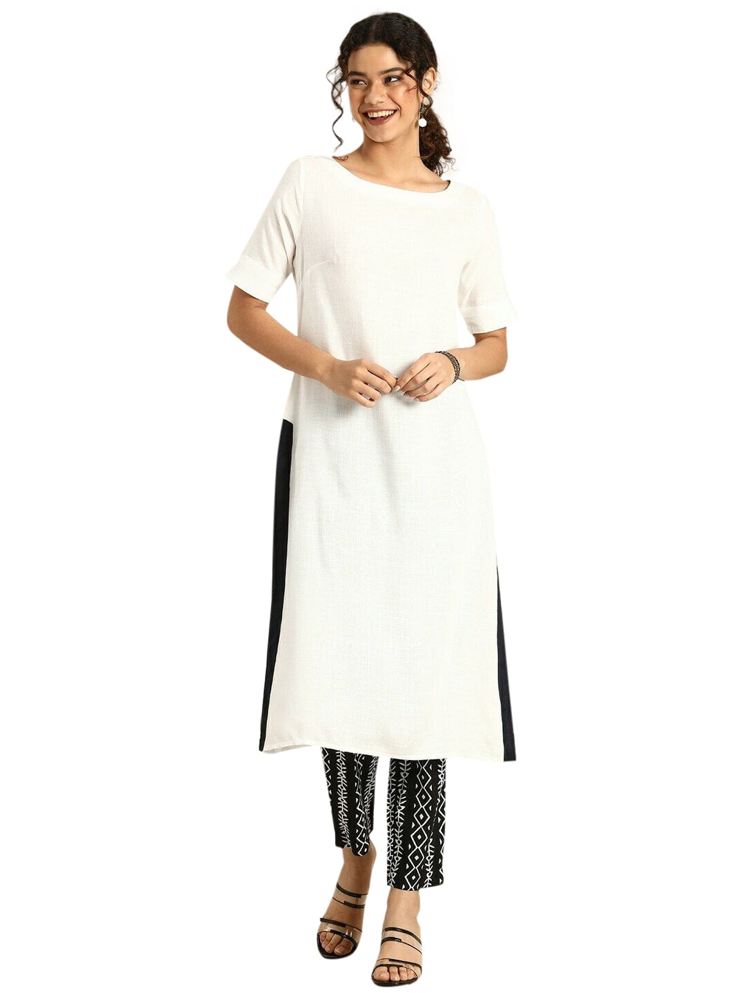 eloria Women's Fashion Solid Boat Neck Kurti Straight Shape With Regular  Style Calf length, Color : White, Size : X-Small - Walmart.com