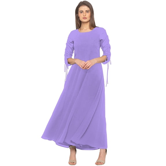 eloria Women's Georgette A Line Boat Neck Short Sleevless PartyWear Maxi Dress, Color : Baby Purple | Size : 3XL
