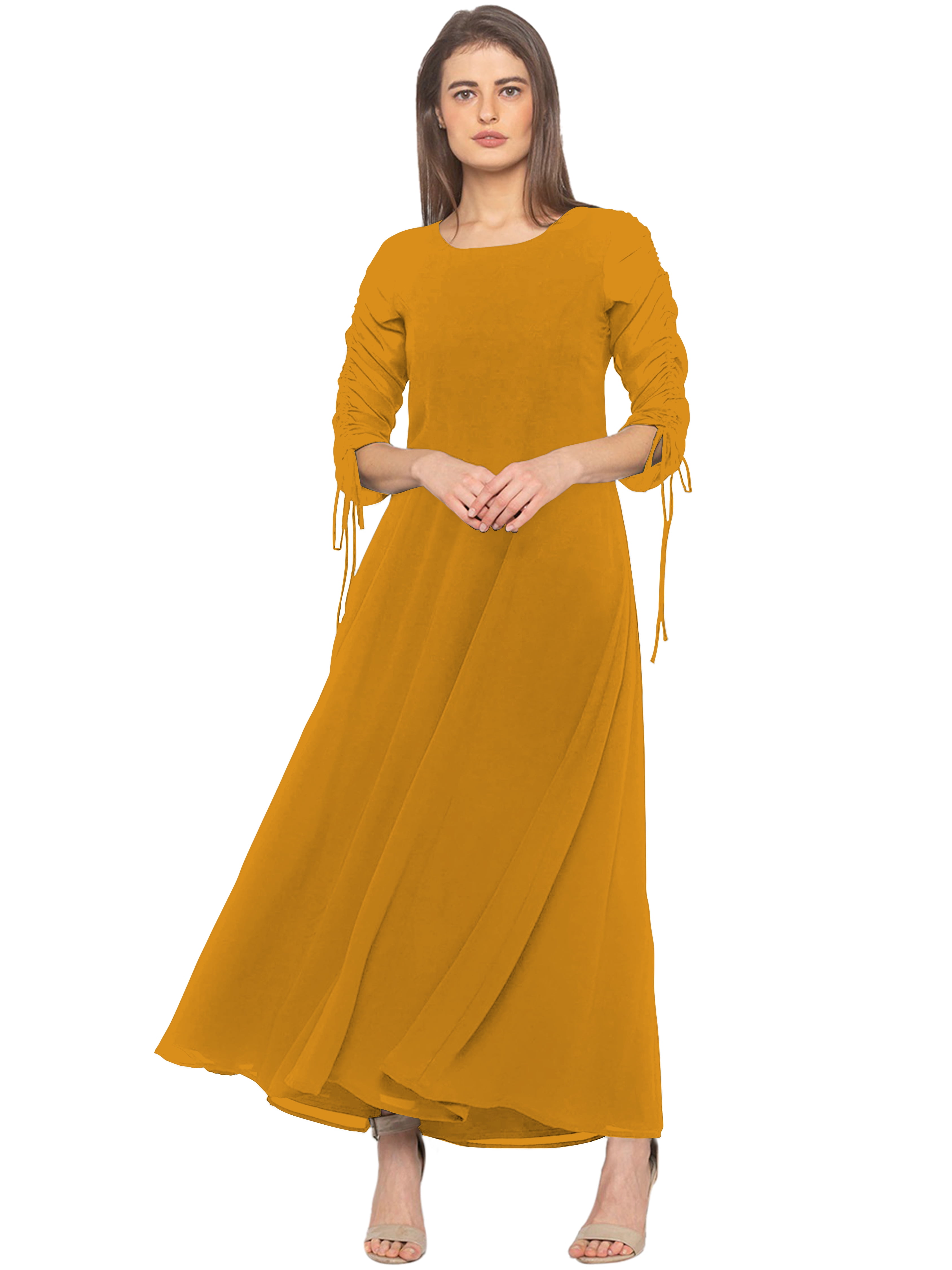 eloria Women's Georgette A Line Boat Neck Short Sleevless PartyWear Maxi  Dress, Color : Mustard | Size : L - Walmart.com