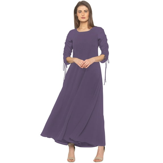 eloria Women's Georgette A Line Boat Neck Short Sleevless PartyWear Maxi Dress, Color : Purple | Size : XXL