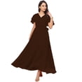 thumbnail image 1 of eloria Women's Georgette Ankle Length V Neck Short Sleeve Waist Tie Long Dress, Color : Dark Brown | Size : 3XL, 1 of 5