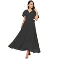 thumbnail image 1 of eloria Women's Georgette Ankle Length V Neck Short Sleeve Waist Tie Long Dress, Color : Grey | Size : XXL, 1 of 6