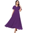 thumbnail image 1 of eloria Women's Georgette Ankle Length V Neck Short Sleeve Waist Tie Long Dress, Color : Violet | Size : XXL, 1 of 5
