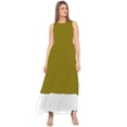thumbnail image 1 of eloria Women's Georgette Boat neck Sleevless Partywear A line Maxi Dress, Color : Olive Green | Size : XXL, 1 of 6