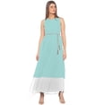 thumbnail image 1 of eloria Women's Georgette Boat neck Sleevless Partywear A line Maxi Dress, Color : turquoise | Size : S, 1 of 5