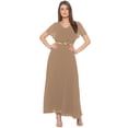 thumbnail image 1 of eloria Women's Georgette Frilled Design V Neck Sleevless Party Long Maxi Dress, Color : Beige | Size : XS, 1 of 6