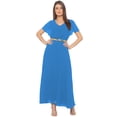 thumbnail image 1 of eloria Women's Georgette Frilled Design V Neck Sleevless Party Long Maxi Dress, Color : Blue | Size : XL, 1 of 6