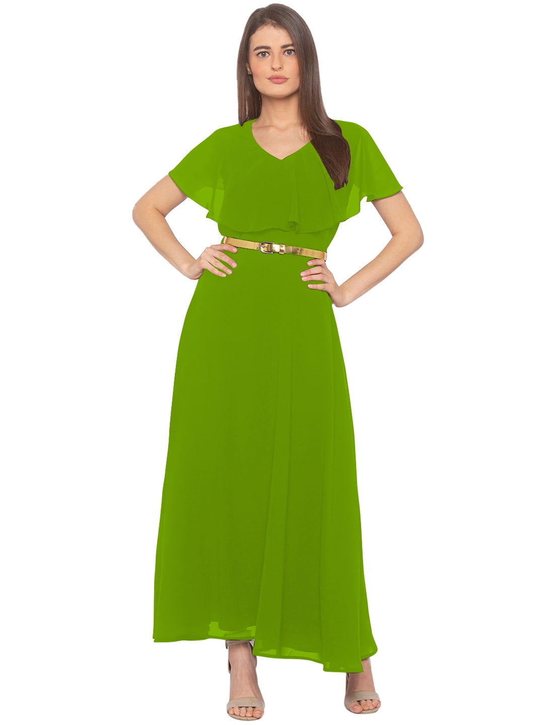 eloria Women's Georgette Frilled Design V Neck Sleevless Party Long Maxi Dress, Color : Parrot Green | Size : XL - Walmart.com eloria Women's Georgette Frilled Design V Neck Sleevless Party Long Maxi Dress, Color : Parrot Green | Size : XL - Walmart.com